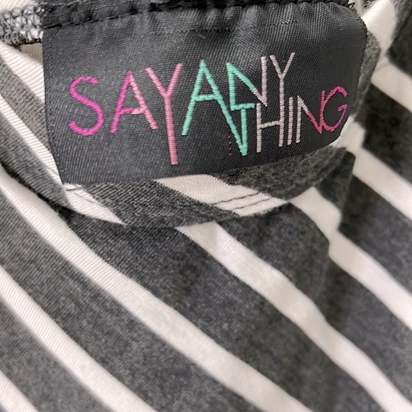 Gray & White Stripe Small Stretchy High Waist Asymmetrical Maxi Skirt Side Slit - Picture 2 of 4